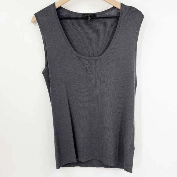 St. John Recent Slate Gray Ribbed Shell Top Sleeveless XL Layering Wool Blend - Picture 1 of 6
